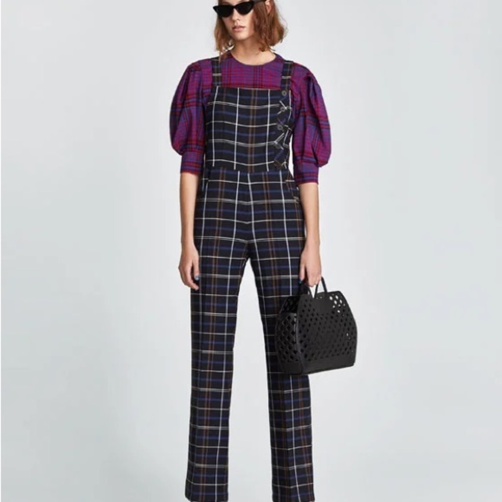 Zara Premium Plaid Pinafore Jumpsuit | Tailored Academic Chic
